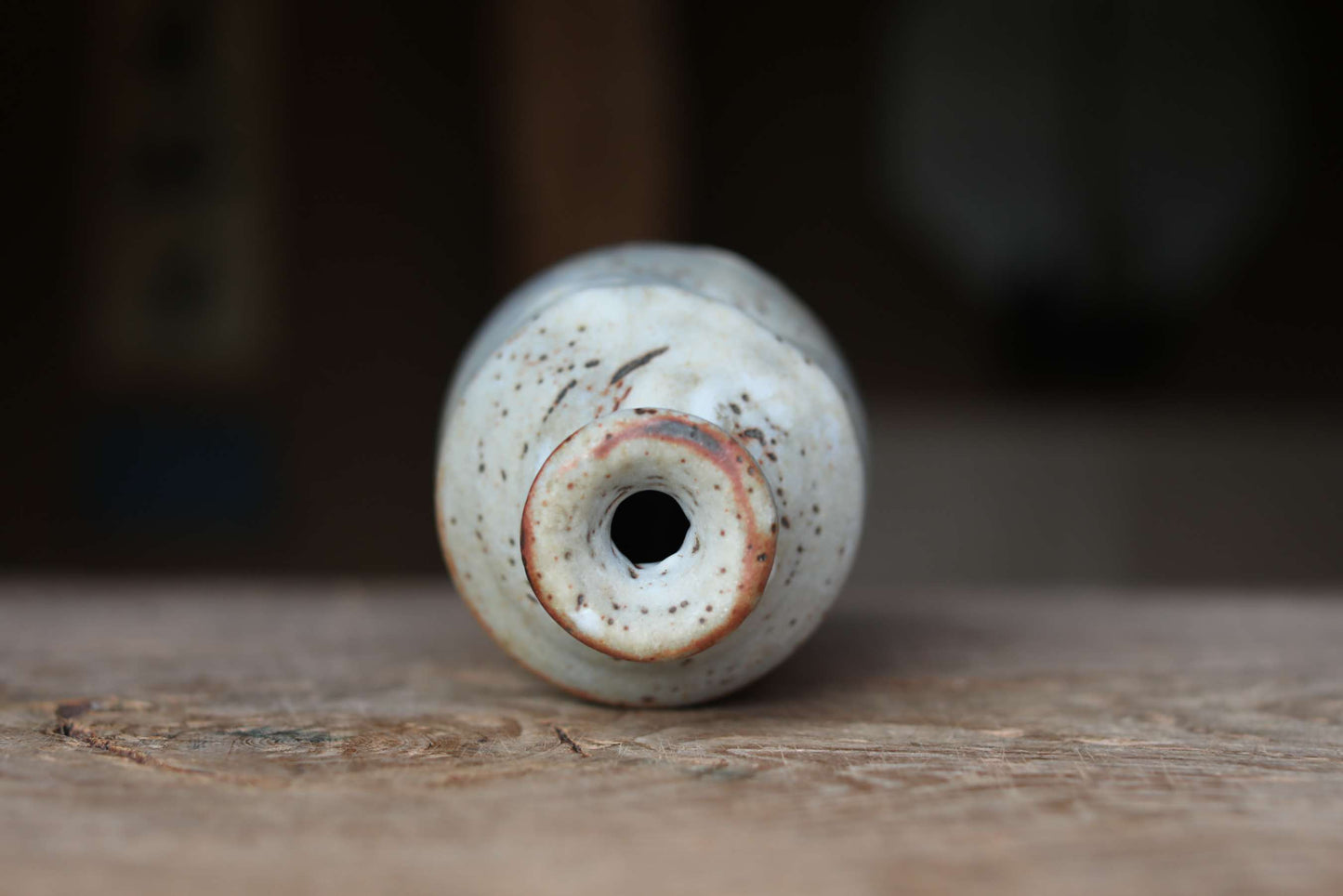 Japanese vintage hand made ceramic small jar flower vase Shino ware for Tea ceremony, IKEBANA H5.9in/H15cm