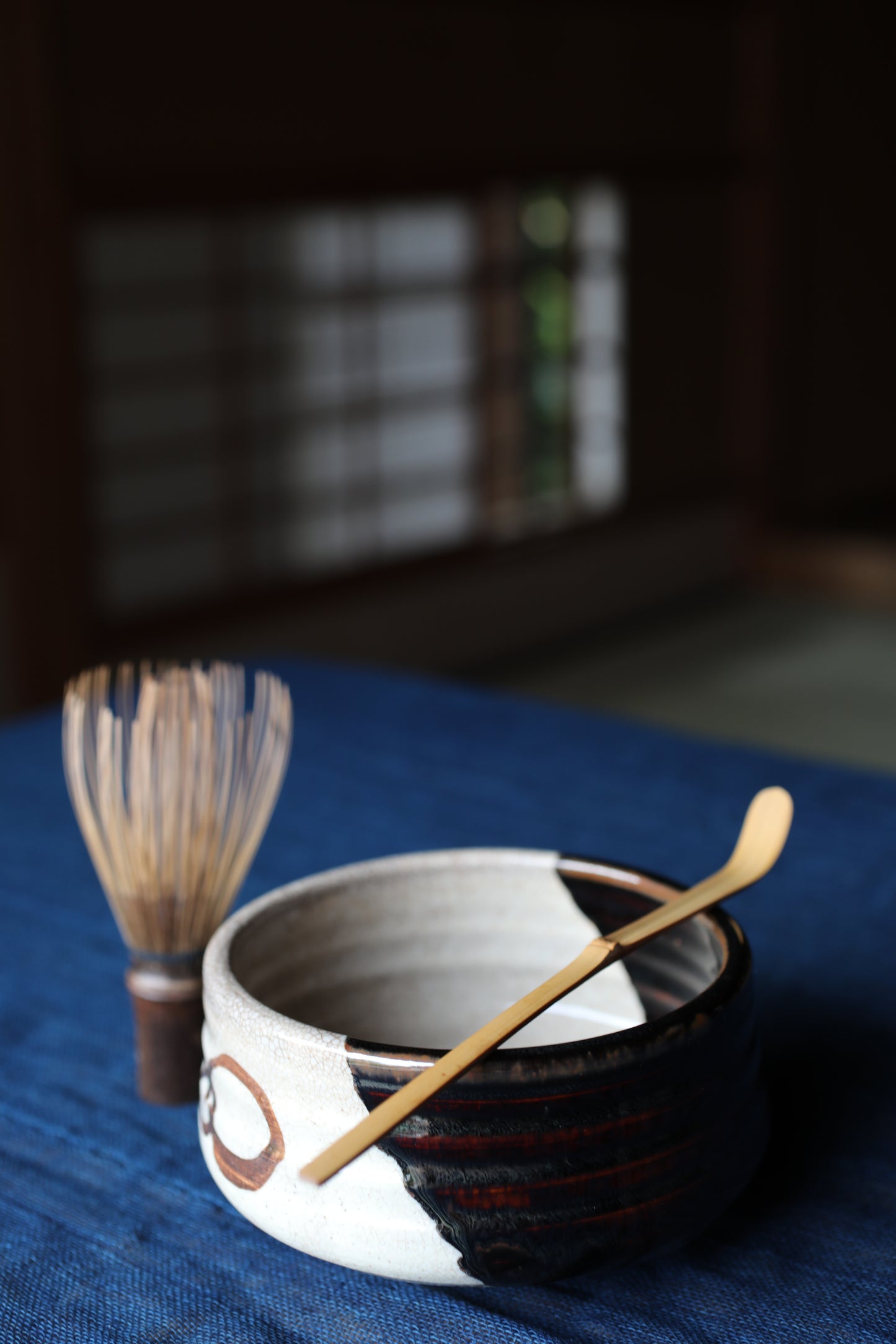 Green tea bowl Japanese antique CHAWAN black "ORIBE" Signed ware handmade Matcha Tea Cup Tea Ceremony ceramic with box W5.1in/ W13cm
