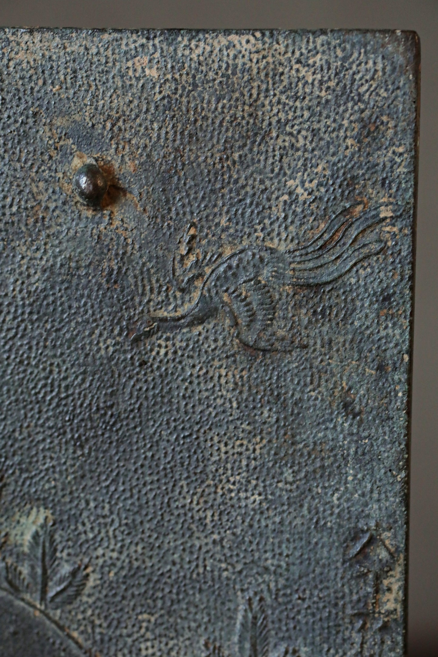 Japanese antique 17th century bronze mirror Kagami with relief of  traditional Japan accessory SAMURAI Kagami EDO 1700s H4.6in/H11.8cm