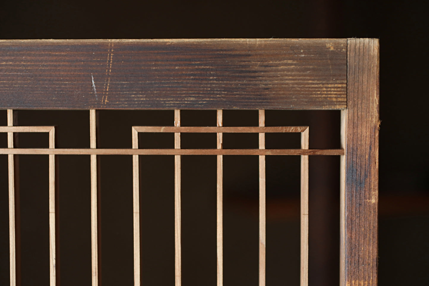 Japanese Furniture antique interior architectural screen,"kumiko, wooden framework" for a sliding screen, shoji, H38.8×17.1in/H98.5×43.5cm