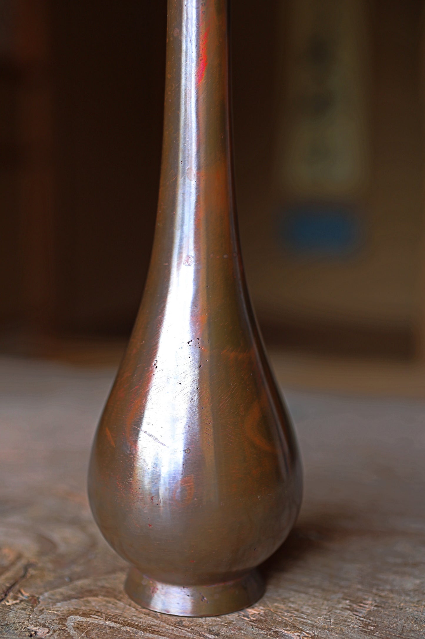 FINE! Japanese bronze vase Pink Purple marbled collar made by workshop dating back to the Edo with box for Tea ceremony For Gift H11in/H28cm