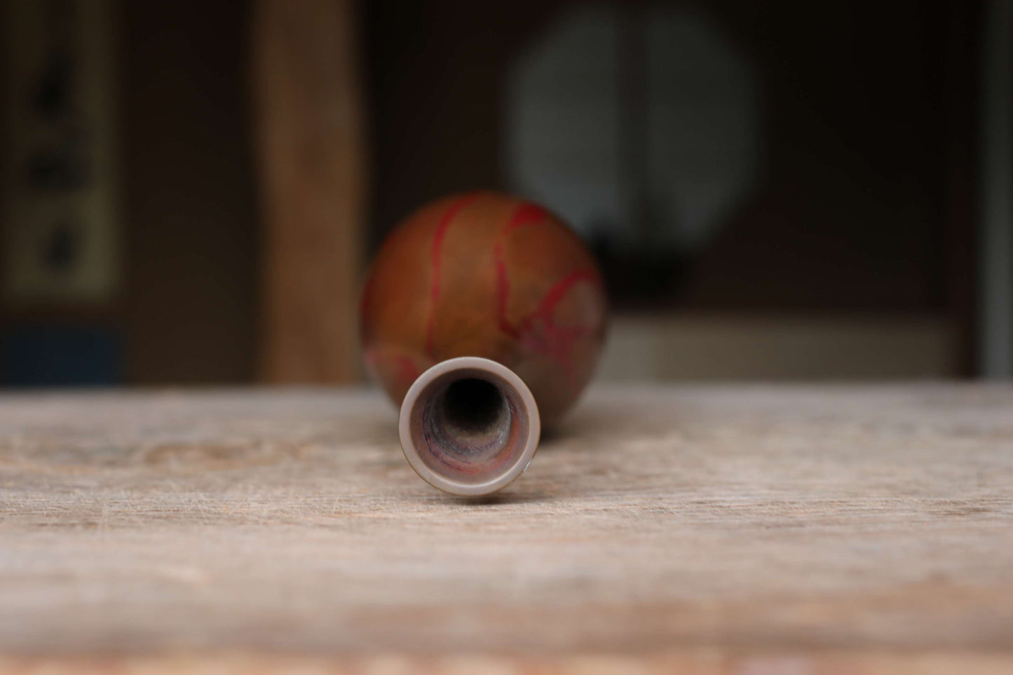 FINE! Japanese vintage bronze vase 鶴首TSURUKUBI gourd shaped marbled collar with wood box, for Tea ceremony TAKAOKA For Gift H10.8in/H27.5cm