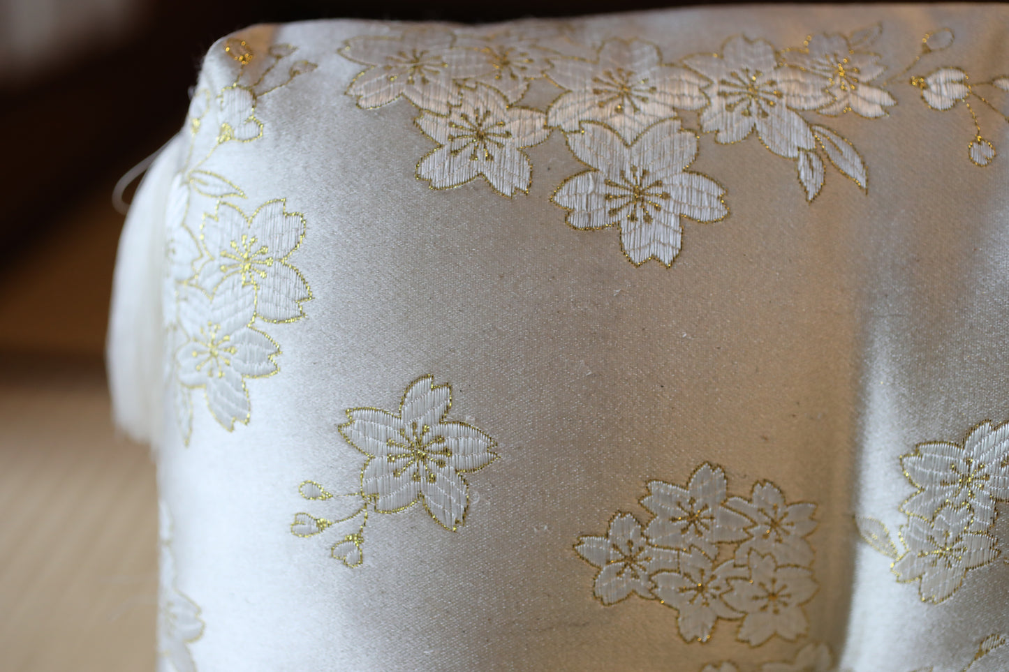 Japanese vintage Bronze buddhist chanting bell, Singing Bowl, ORIN Buddhist temple with cushions Cherry Blossom Design, stick W8.3in/W21cm