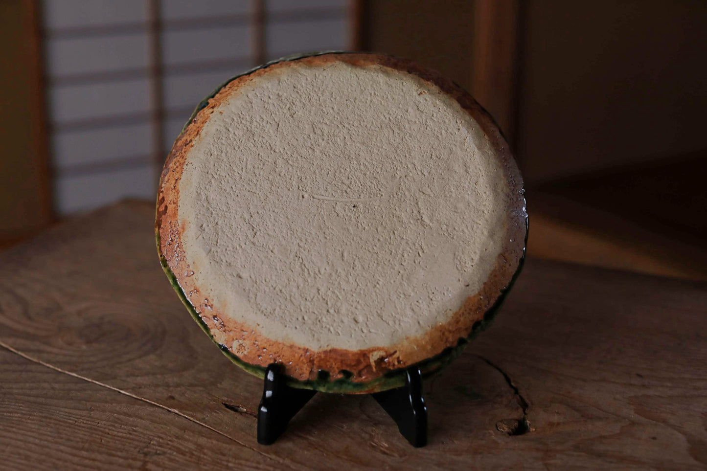 Japanese ceramic large plate ORIBE ware green rectangle dish, for Tea ceremony minimalist abstract kiln art craft W10.6in/W27cm