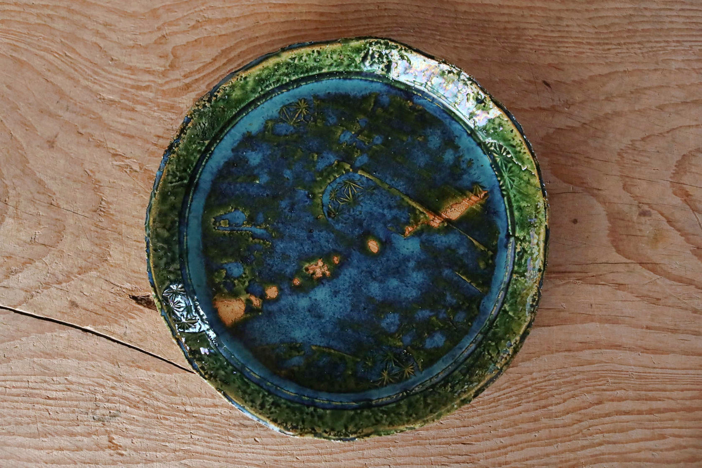 Japanese ceramic large plate ORIBE ware green rectangle dish, for Tea ceremony minimalist abstract kiln art craft W10.6in/W27cm