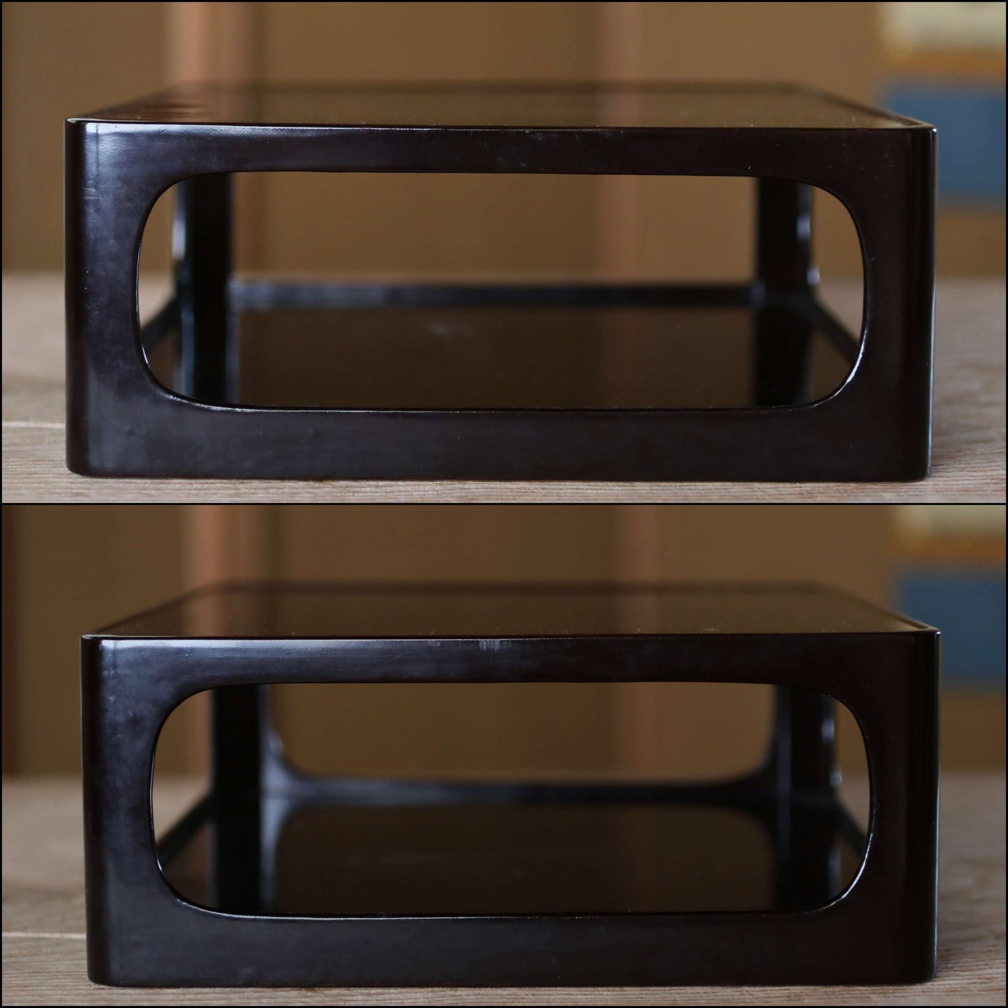 Japanese 1920s black URUSHI lacquer square tray OBON red urushi wooden tableware Tea ceremony OZEN H4.9×11.9in/H12.4×30.3cm