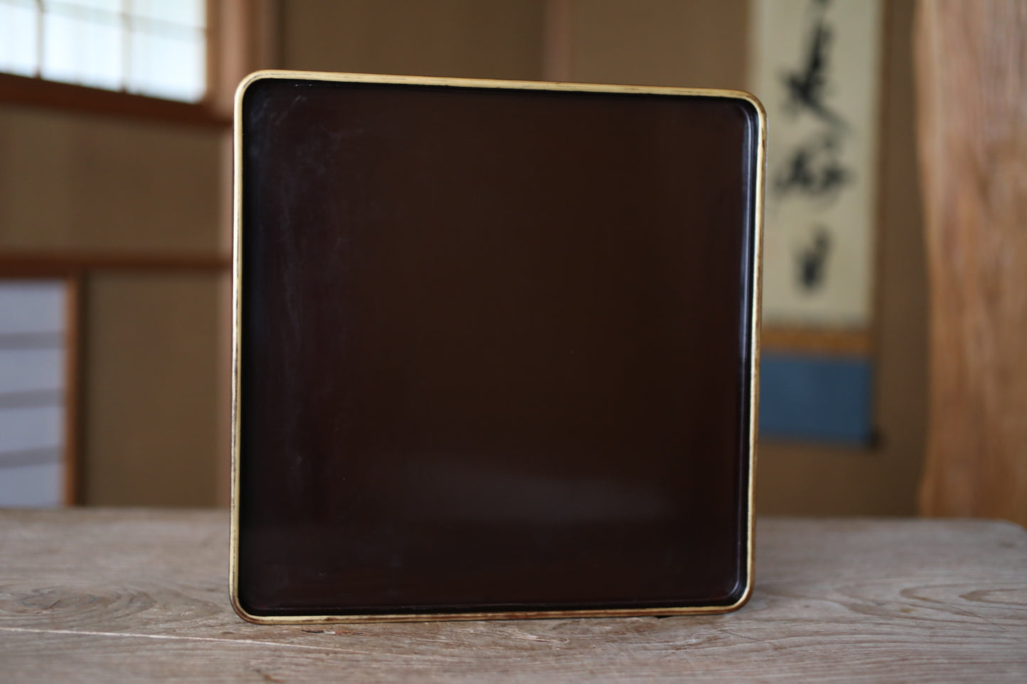 Japanese 1920s black URUSHI lacquer square tray OBON red urushi wooden tableware Tea ceremony OZEN H4.9×11.9in/H12.4×30.3cm