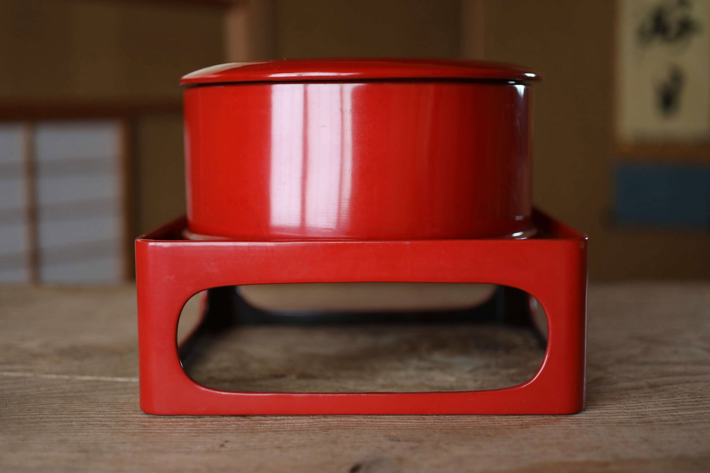 Set of Japanese antique Urushi Red Lacquer wood rice tub, tray and container with lid Serving tray Ozen/Obon/ Japanese furniture
