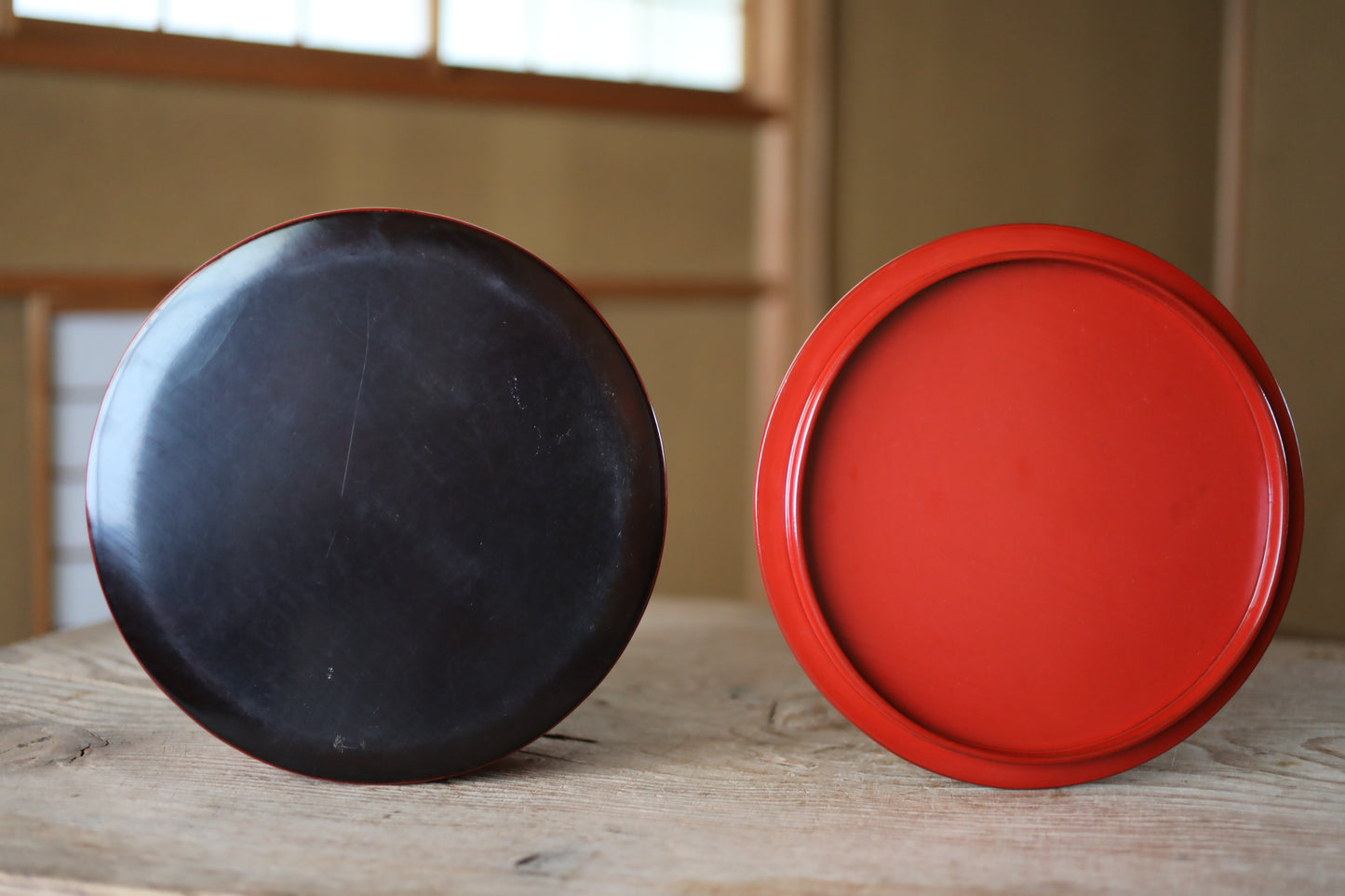 Set of Japanese antique Urushi Red Lacquer wood rice tub, tray and container with lid Serving tray Ozen/Obon/ Japanese furniture