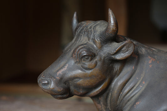 Japanese cast iron Cow Large Figurine, Vintage Animal Art (W16.5in/W42cm)