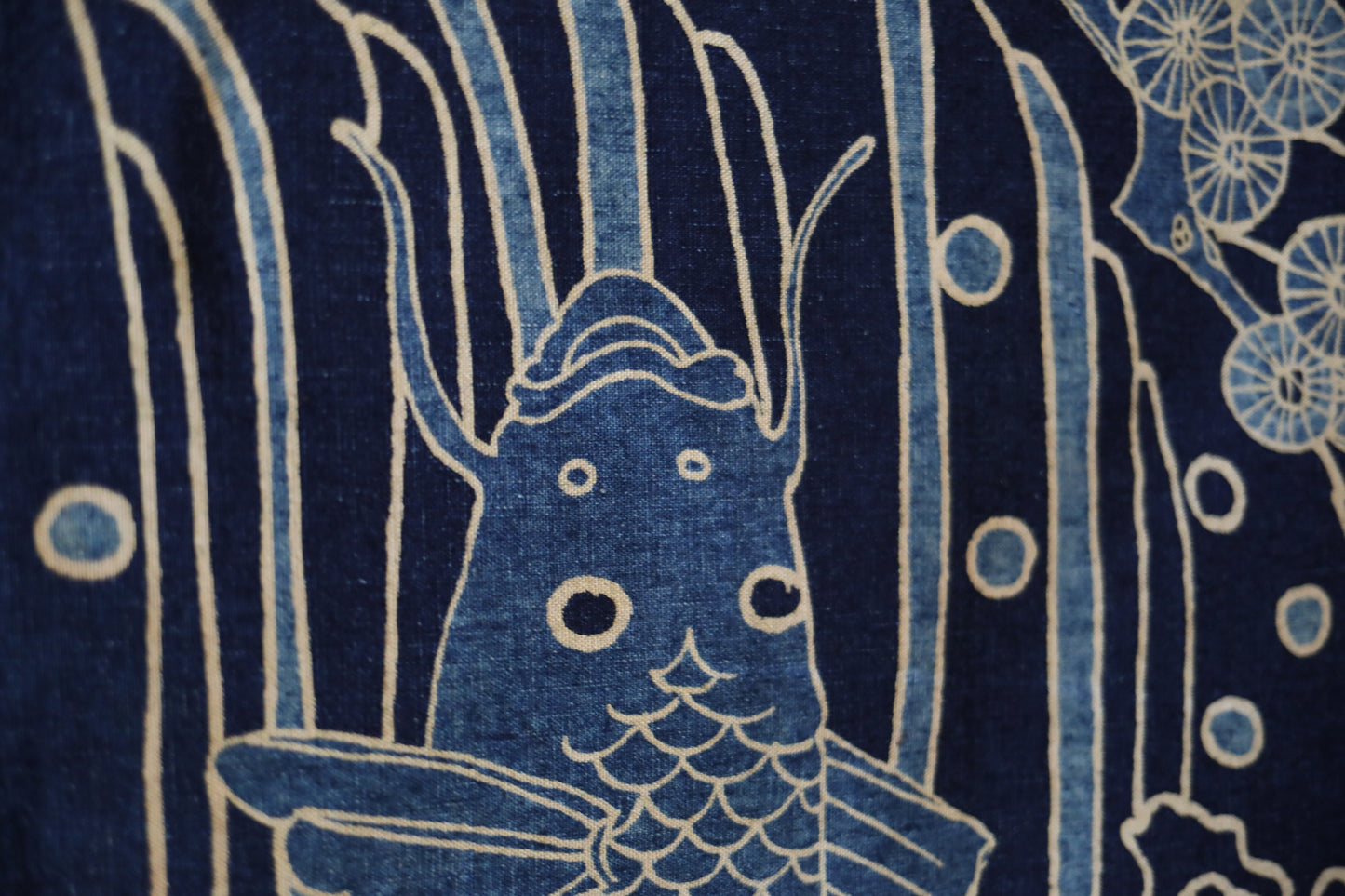 Japanese large wall drapery with Hannya carp KOI fish, dyed cloth 100% cotton, interior, wall decoration, NOREN H46.9×31.9in/H119×81cm