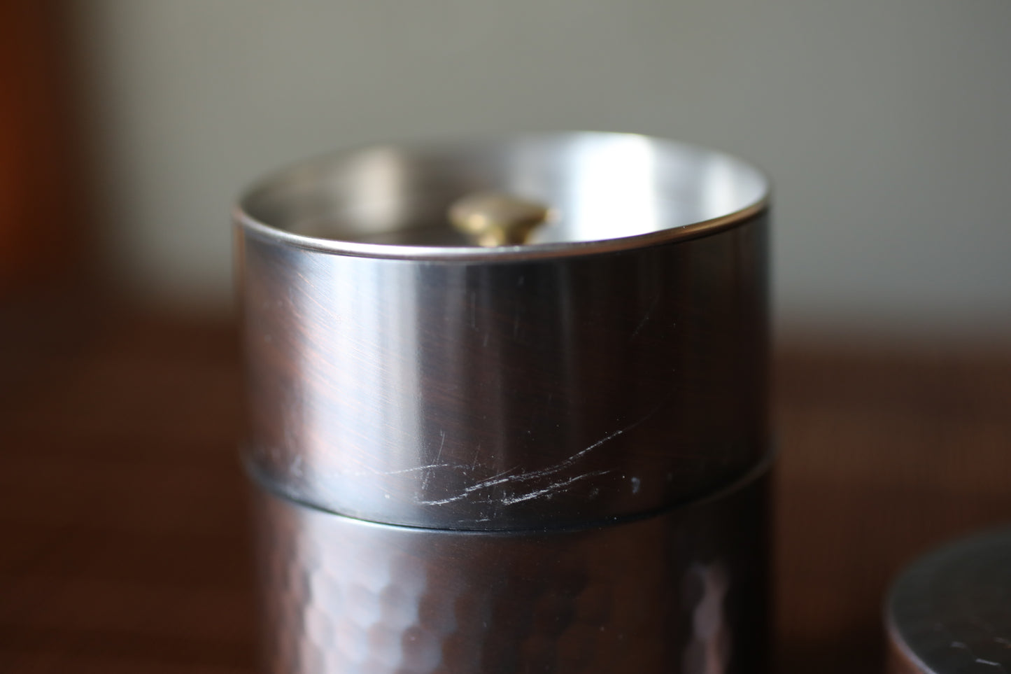 Hammered Copper Double Lids Tea caddy with Signature
