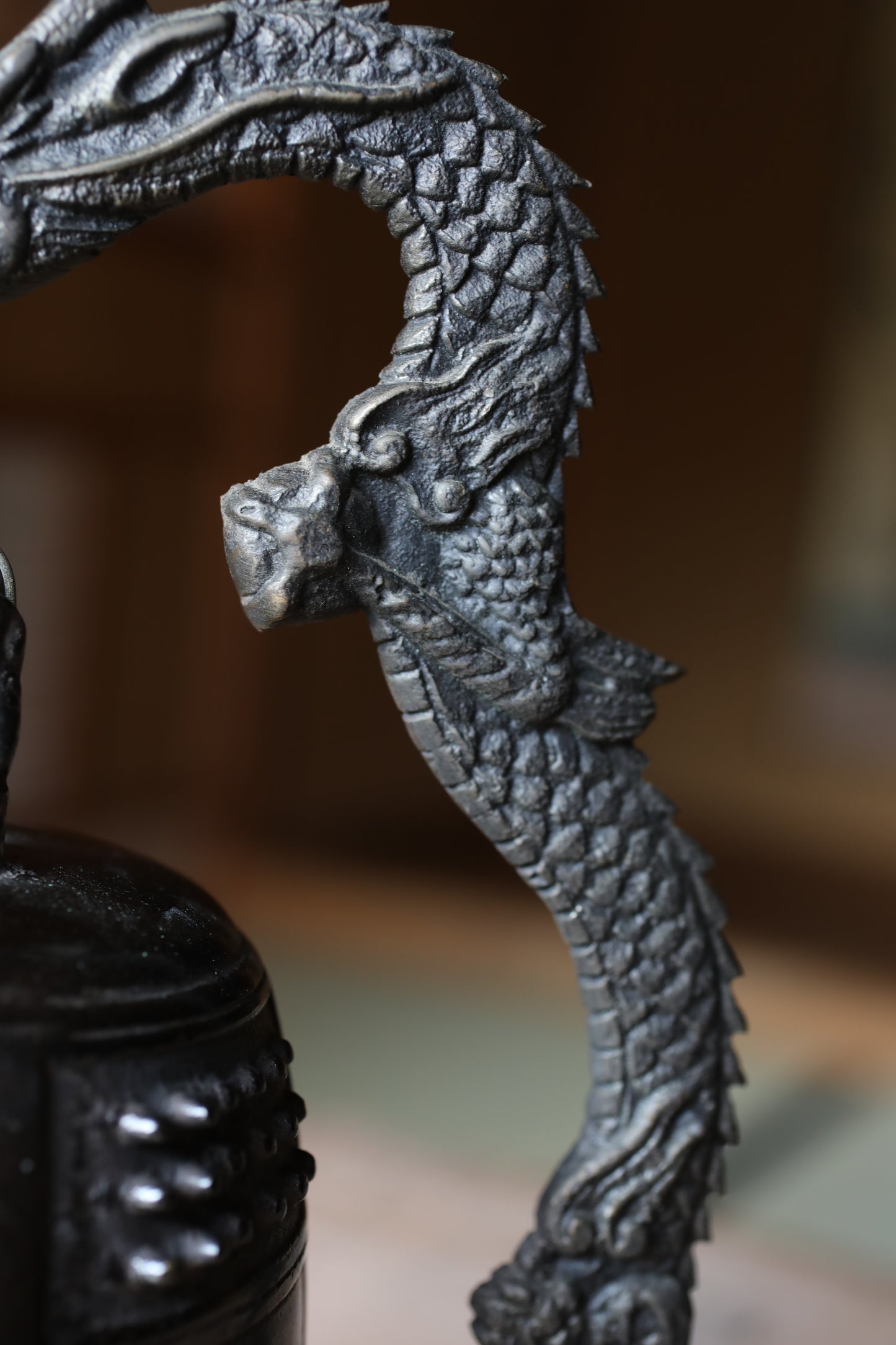 Vintage Japanese Bronze Temple Bell, Dragon Stand, Buddhist Instrument (H11.4in/H29cm)