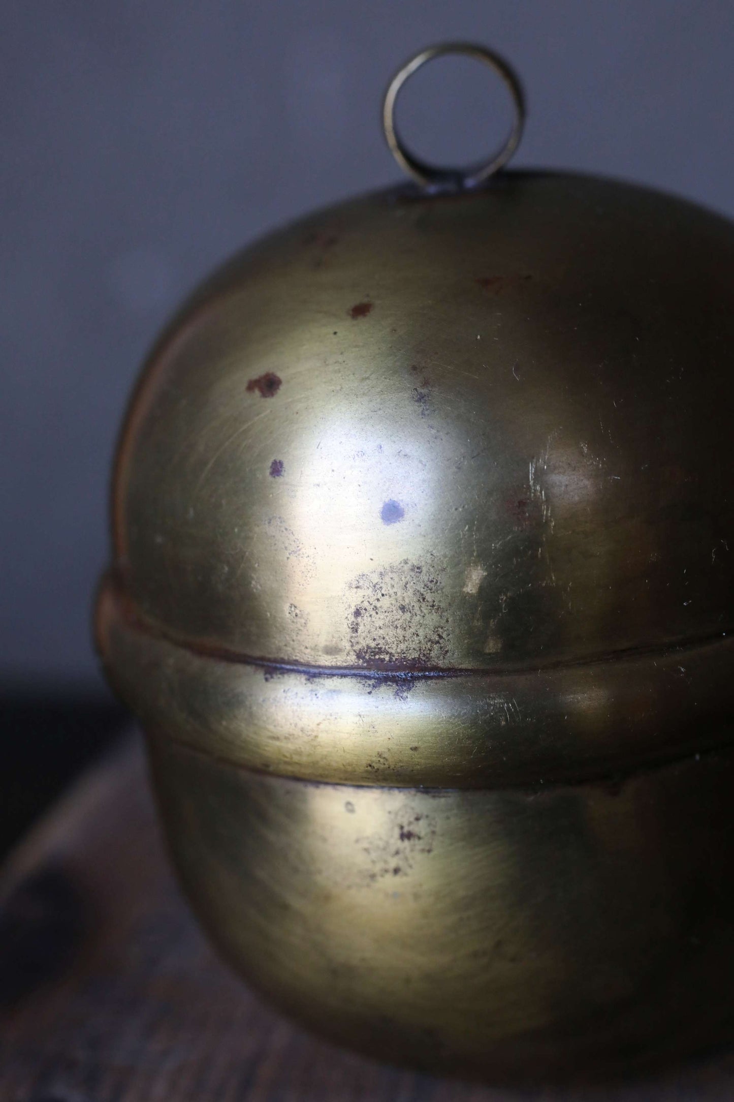 Suzu Bell- Shinto Japanese Antique Brass Shrine, Handcrafted Metal (H3.7in/H9.5cm)