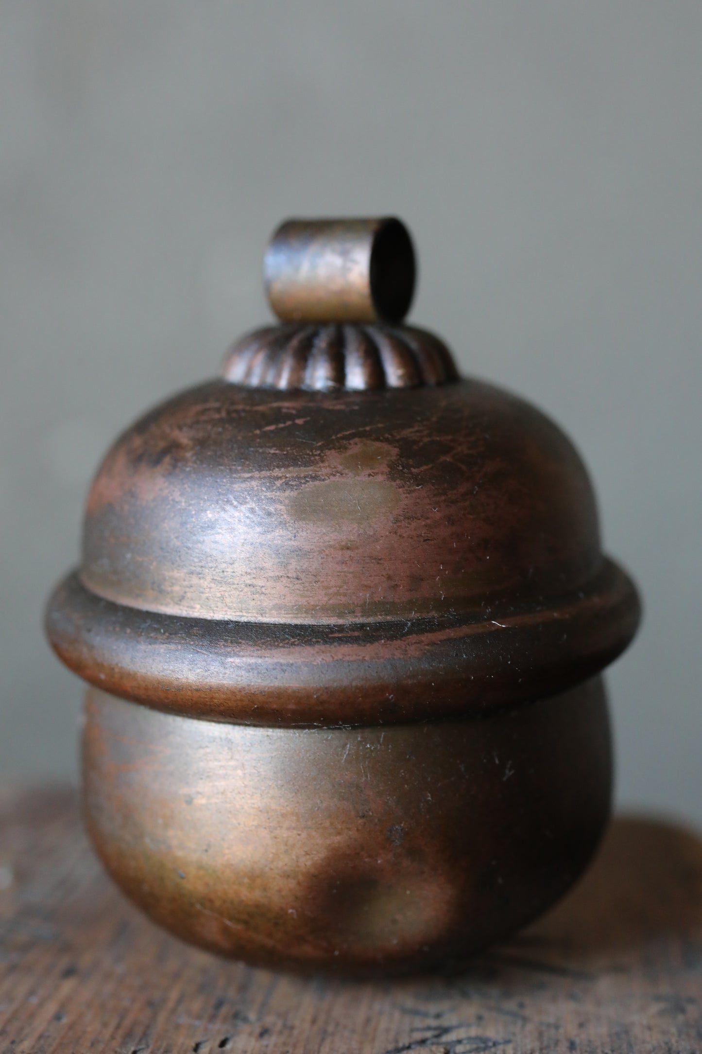 Suzu Bell- Shinto Japanese Antique Bronze Shrine, Handcrafted Metal (H3.4in/H8.6cm)