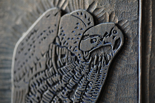 Vintage Japanese Woodblock Print: Hawk and Plants, Signed 9.6in/24.5cm