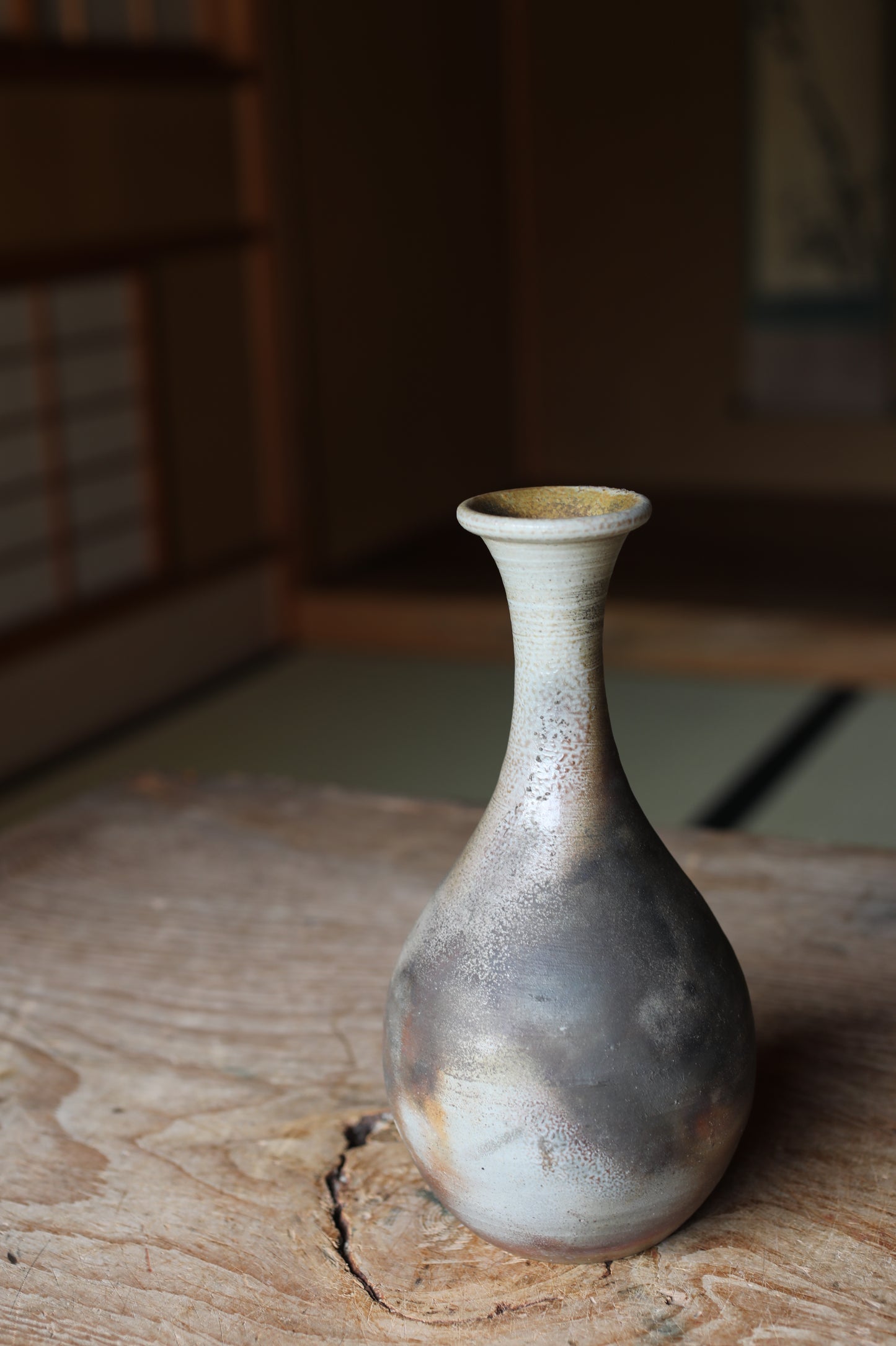 Japanese Bizen Ware Flower Vase: Signed Pottery with Box, for IKEBANA, Tea ceremony