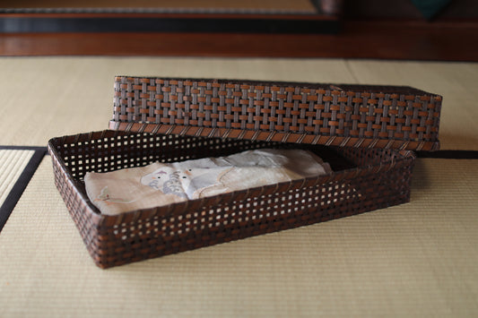 Antique Japanese Bamboo Basket Box: Kimono Obi Storage, 1920s