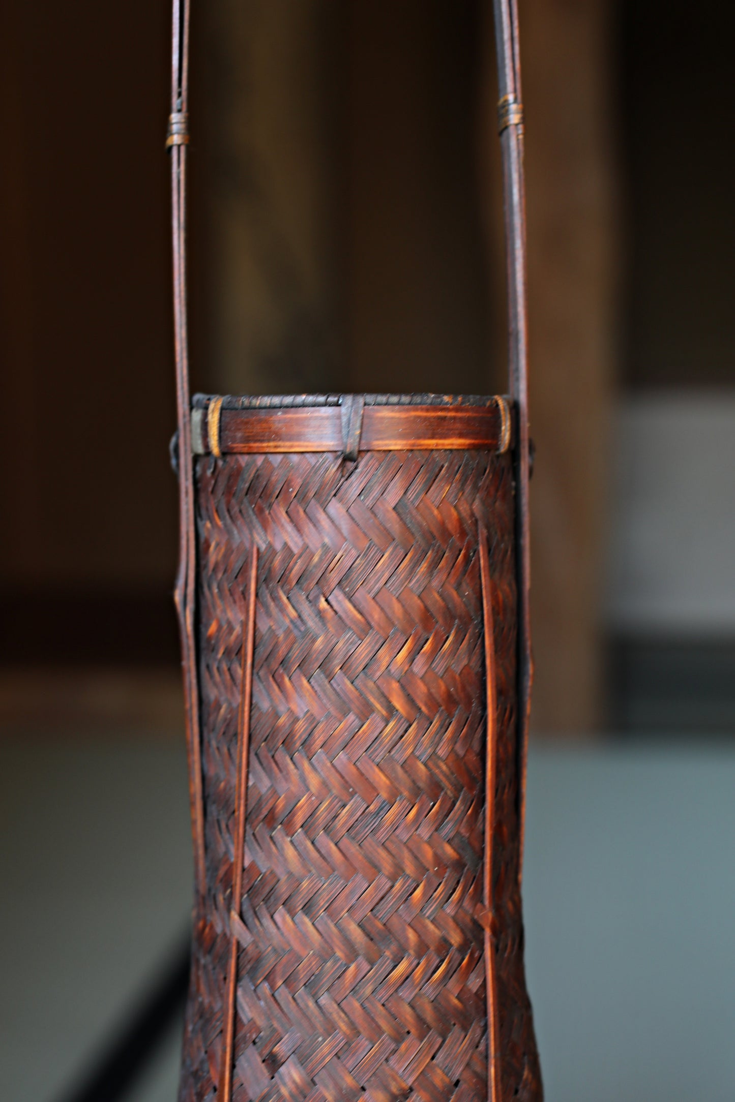 Vintage Japanese Bamboo Woven Flower Basket, Ikebana Hana-kago