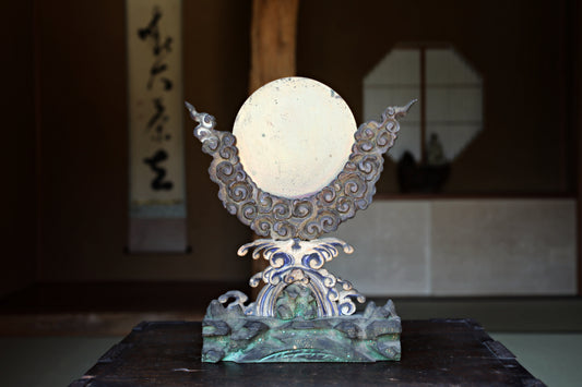Japanese Antique Bronze Mirror: Shinto Shrine Sacred Artifact, Zen Meditation Decor