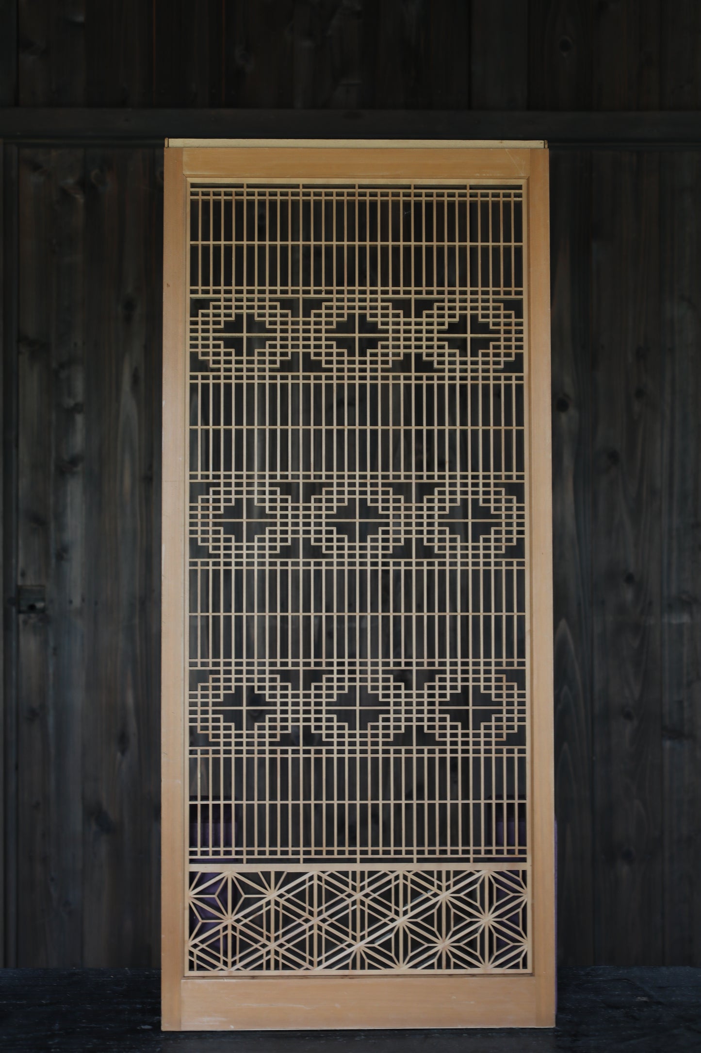 Vintage Japanese Shoji Screen, Kumiko Wood Framework Interior Panel H38.8in(H98.5cm)