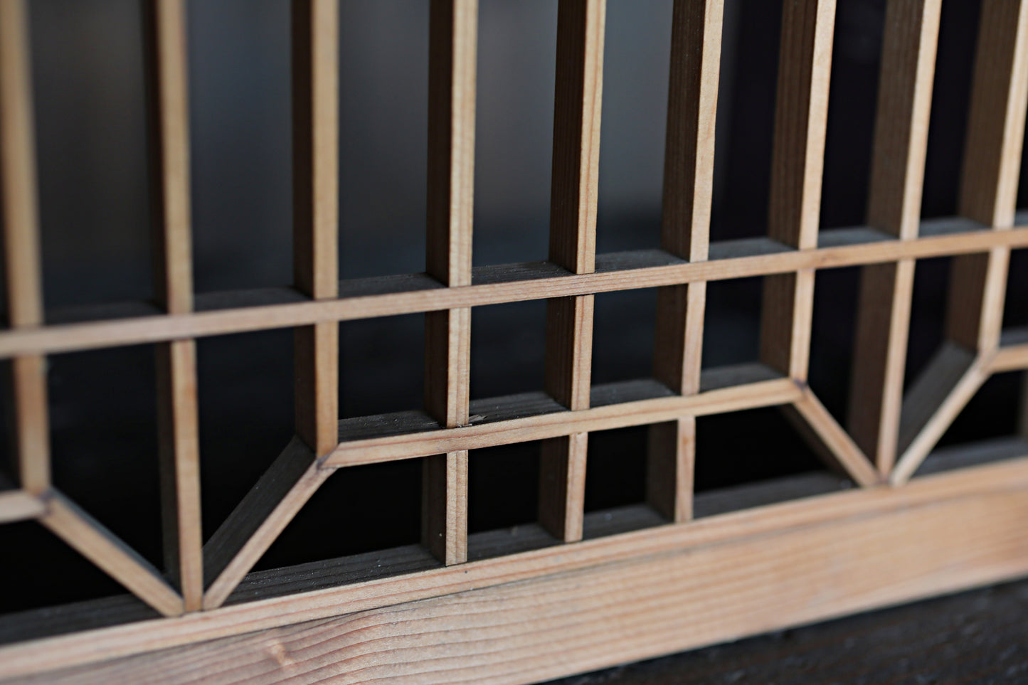 Vintage Japanese Shoji Screen ×2, Pair of Kumiko Wood Framework Interior Panel H38.8in(H98.5cm)