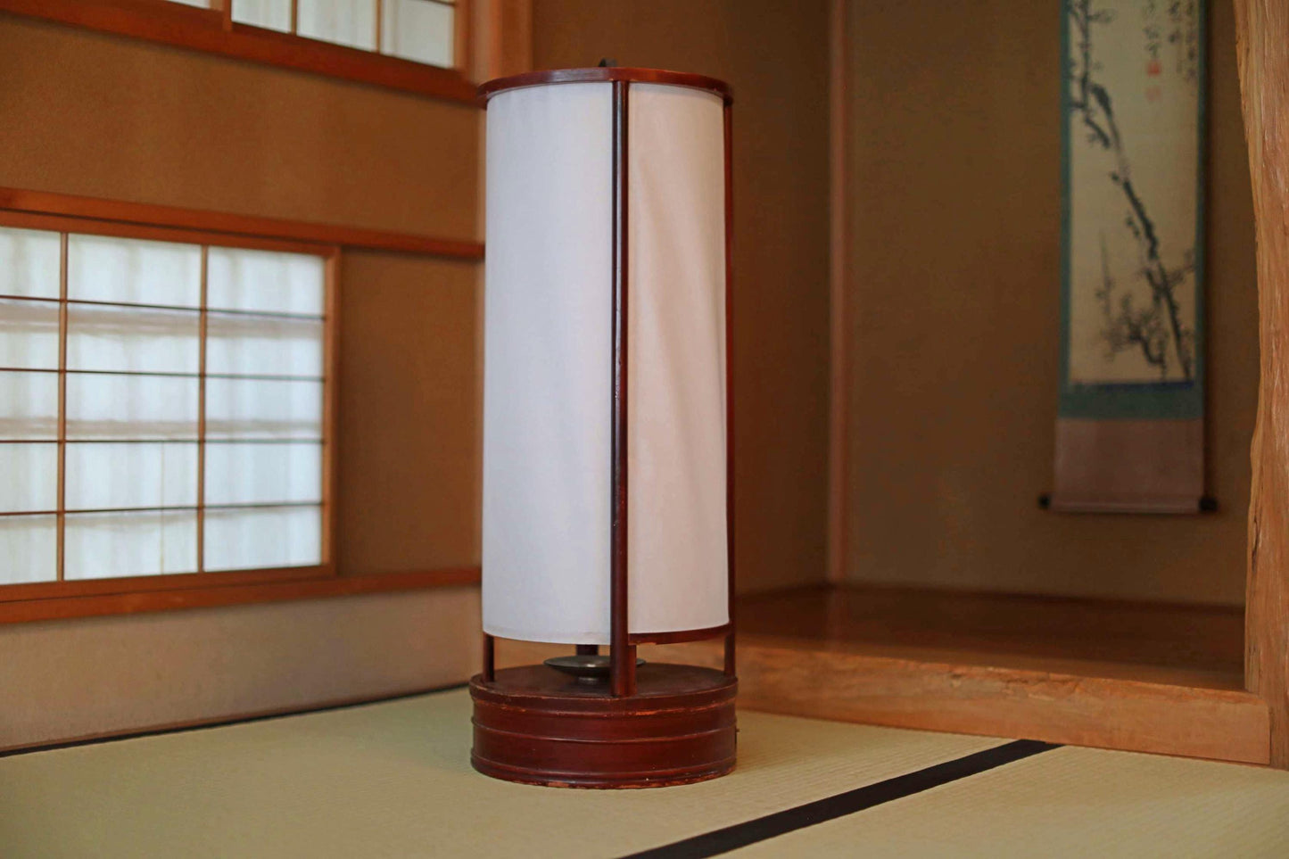 Japanese Antique Lantern - 1800s Urushi Wood Andon With Washi Paper Shade