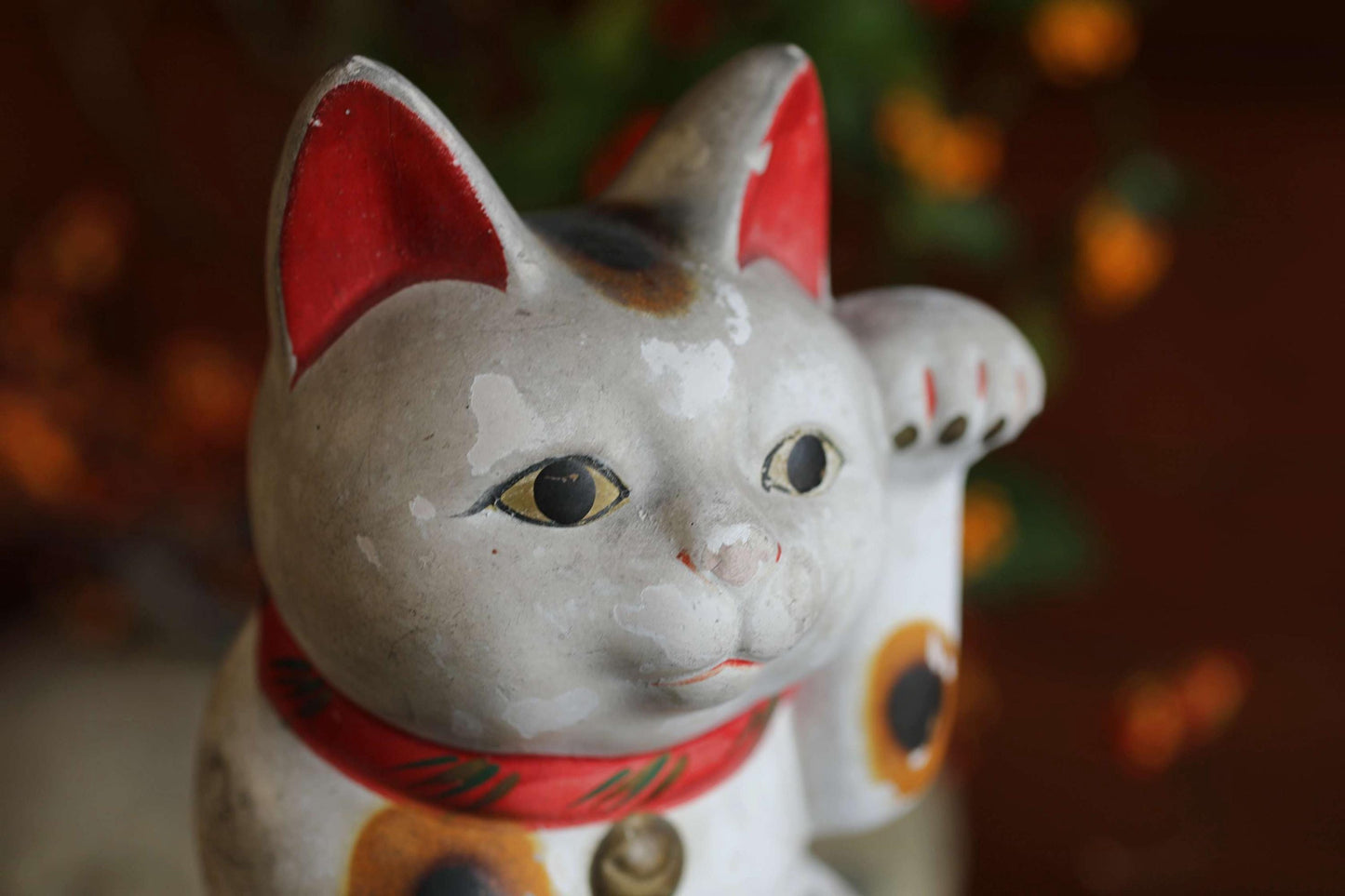 Japanese Antique Cat Doll - White Maneki Neko Statue | Vintage Ceramic Lucky Cat Money Box