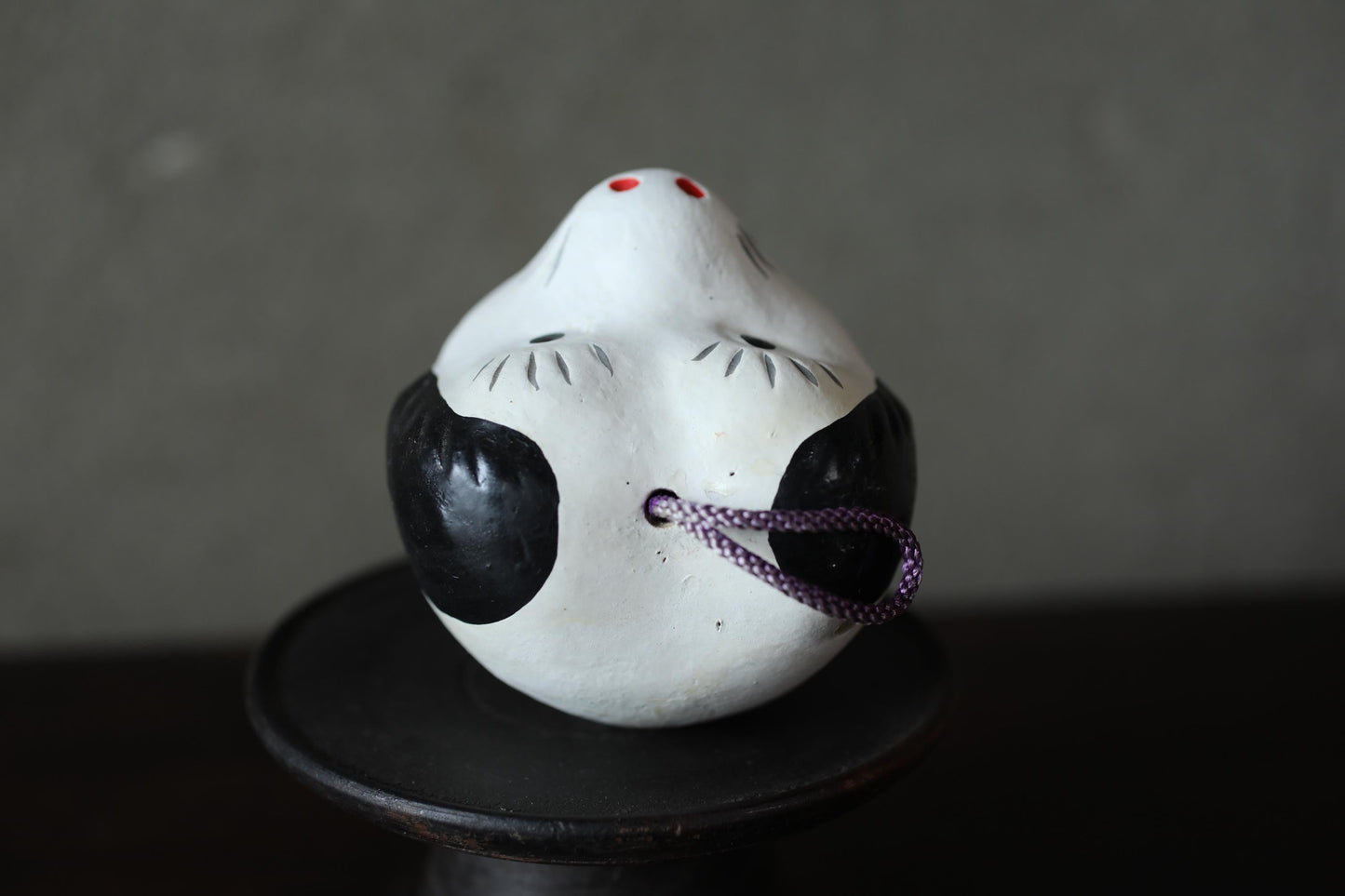 Japanese Pottery Dog Bell - Vintage Folk Toy Clay Figurine Ornament