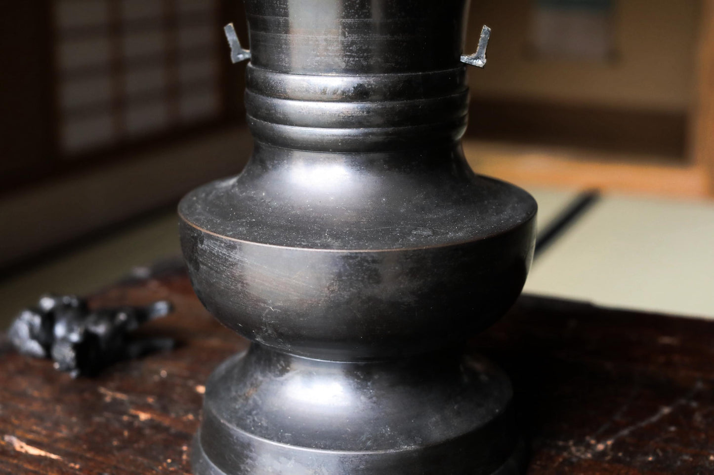 Japanese Bronze Vase - Large Vintage Temple Altar Vessel with Imperial Lion Handles
