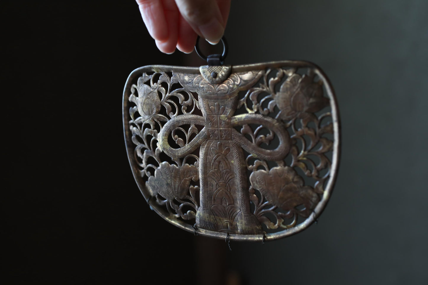 Japanese Antique Keman - Brass Hanging Art | Lotus Arabesque Design, Buddhist Temple Decor