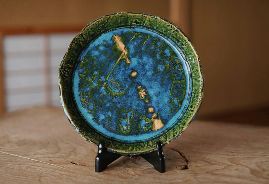 Oribe Ware Platter - Japanese Ceramic Green Rectangular Dish, Handmade Stoneware