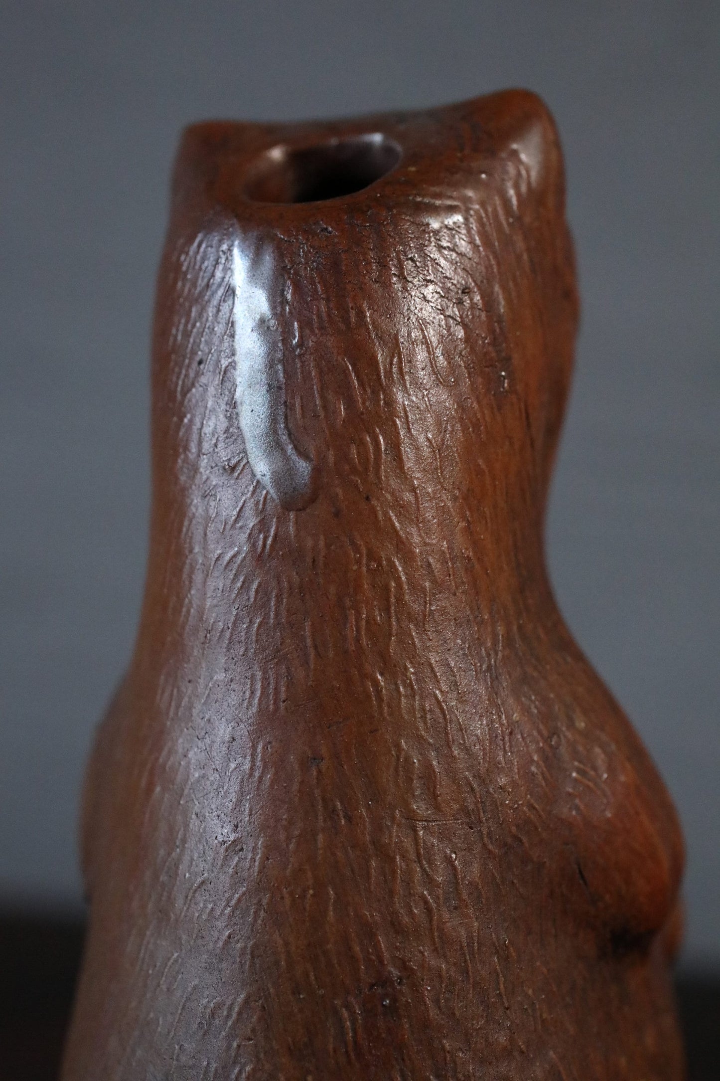 Bizen Ware Sake Bottle - Antique Japanese Pottery Tokkuri with Raccoon Dog Ornament