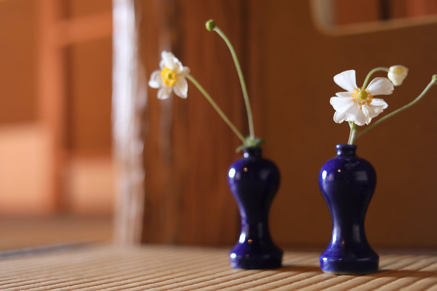 Japanese Indigo Blue Vase - Antique Porcelain Shrine Sake Bottle, Small Flower Display