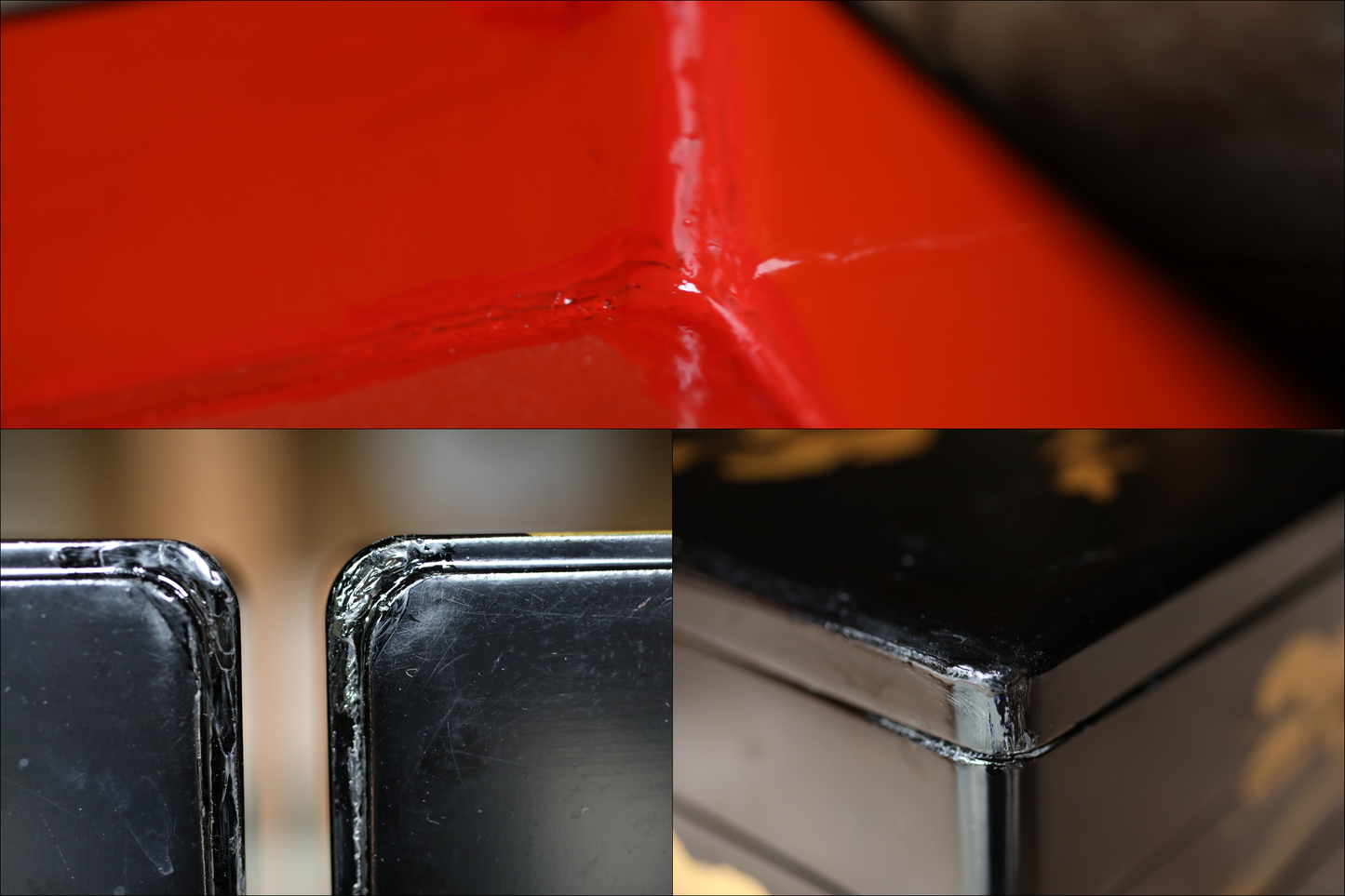 Japanese antique 1910s Gorgeous Lacquer full set Sake cup/ Pot/ Table/ box /plates /black gold pine crane MAKIE URUSHI 17.3in×12in/44×30.5cm