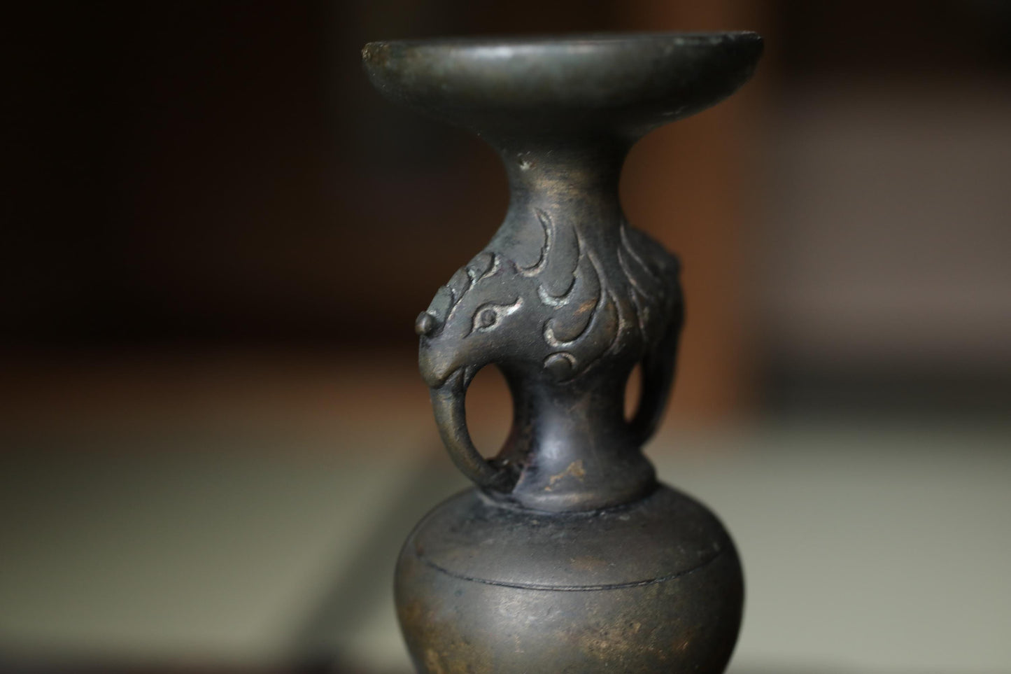 Antique Brass Candlestick - Japanese Cast Metal Elephant Motif | Buddhist Altar Decor