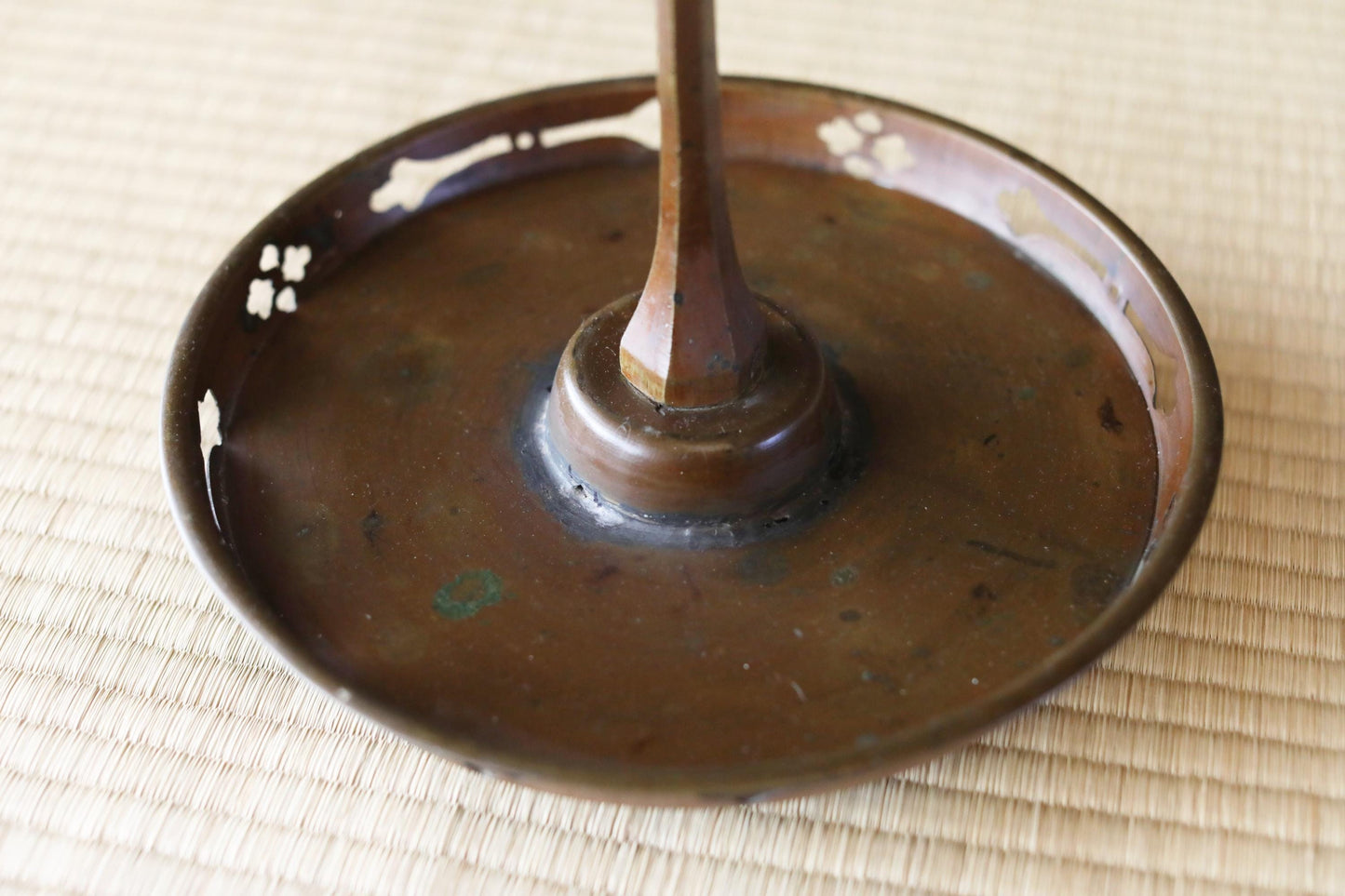 Japanese Antique Lantern - Bronze Candle Stand With Samurai Temple Design, 27.6in