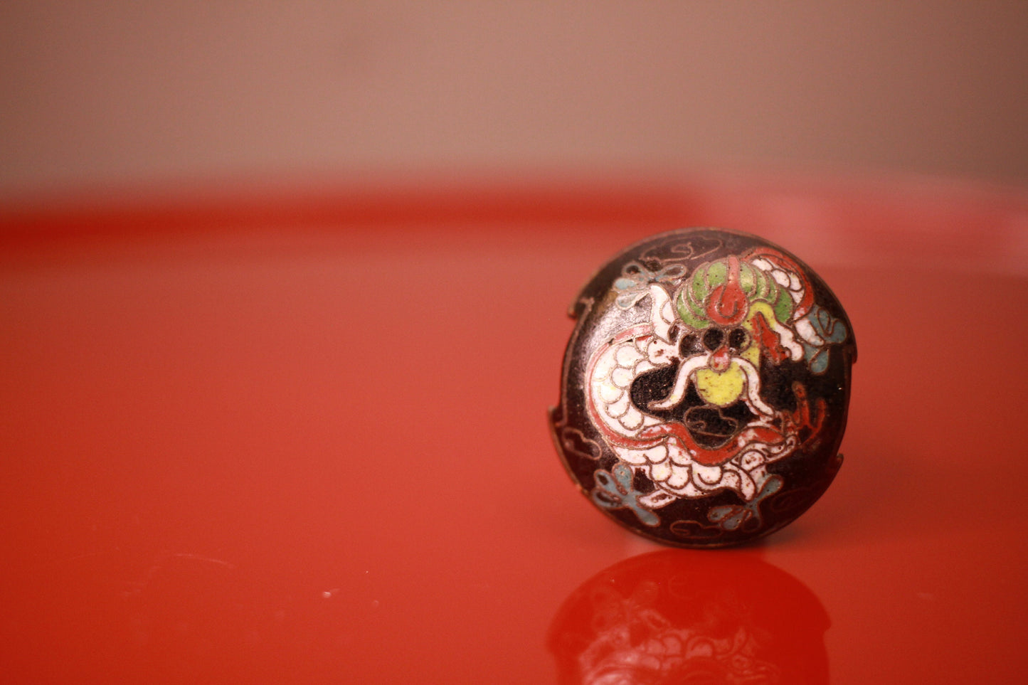 Cloisonne bead black dragon&phoenix Japanese antique kimono accessory "OBIDOME" OJIME inro 1920s with wooden box For gift