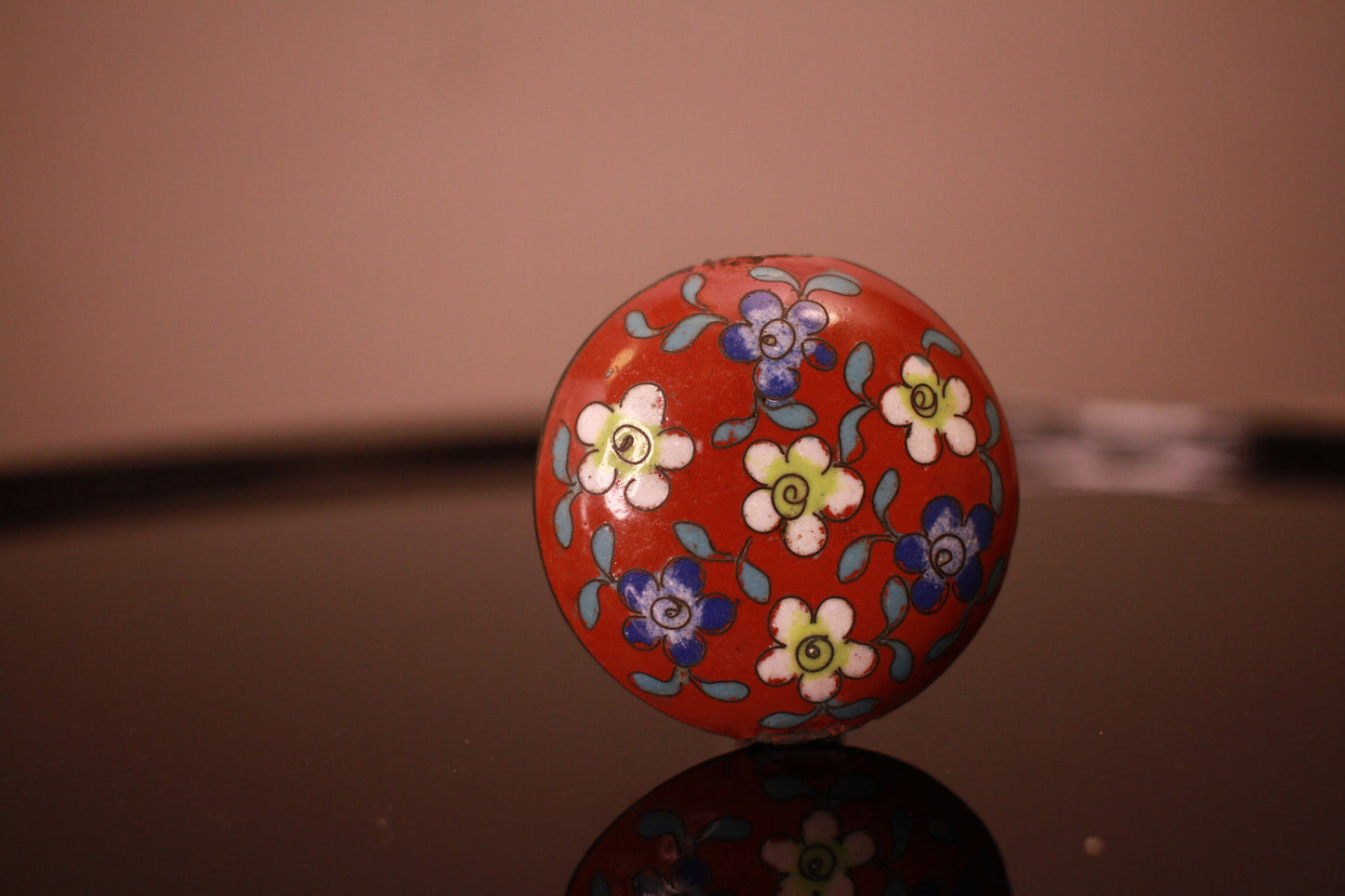 Cloisonne bead red white and blue floral Japanese Antique 1920s OJIME, KIMONO Accessories OBIDOME with box For gift 1.7in