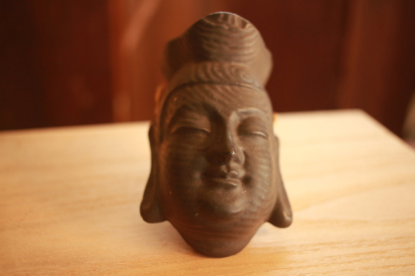 Buddha mask vintage pottery small ornament "KANNON" with gentle expression Japanese Antique furniture 2.5in×3.9in×1.6in