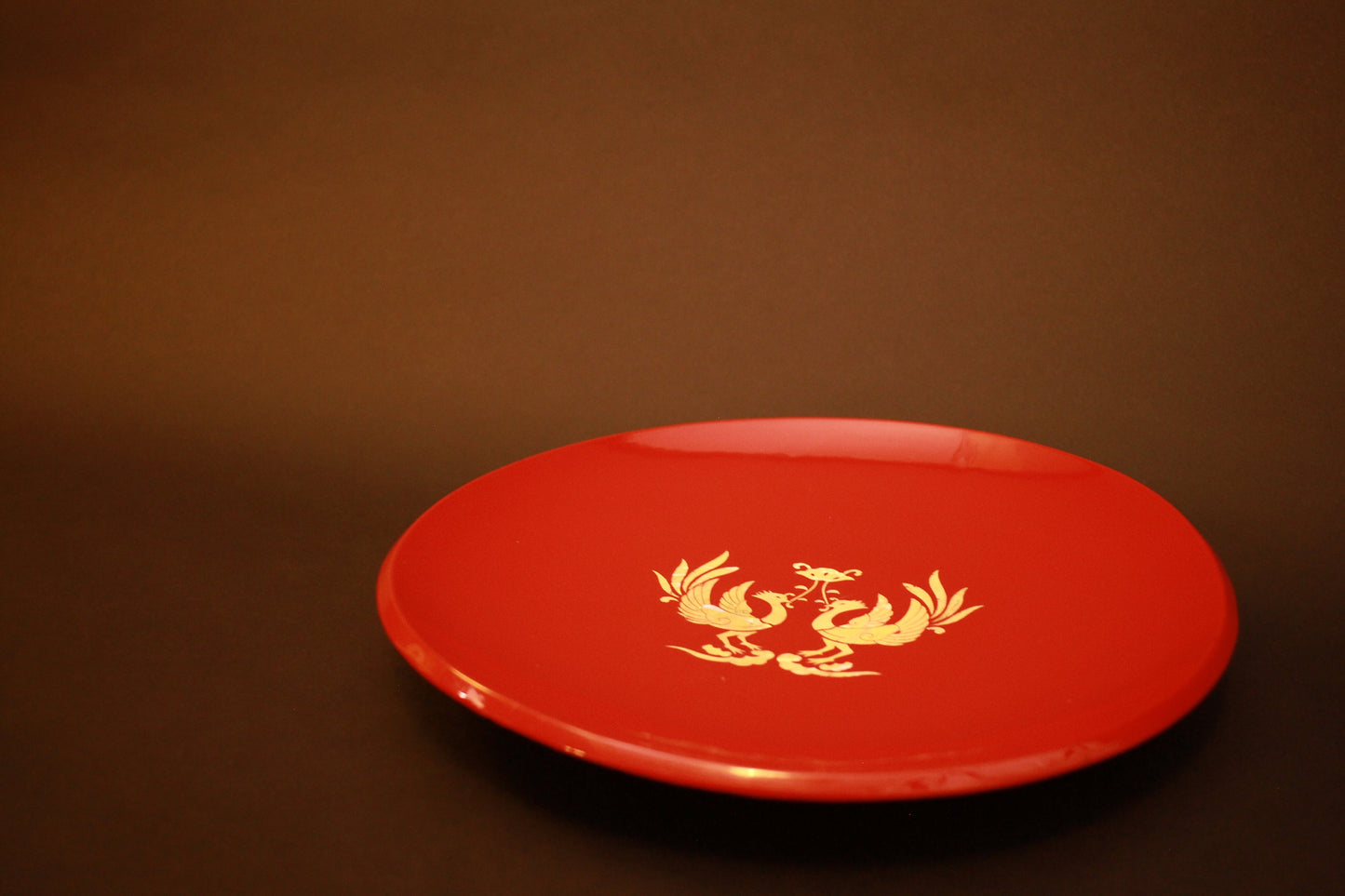 Japanese Antique Collectors plate lacquer tray Large Red and Shell RADEN work with a phoenix pattern "URUSHI" tray wooden 12.6in