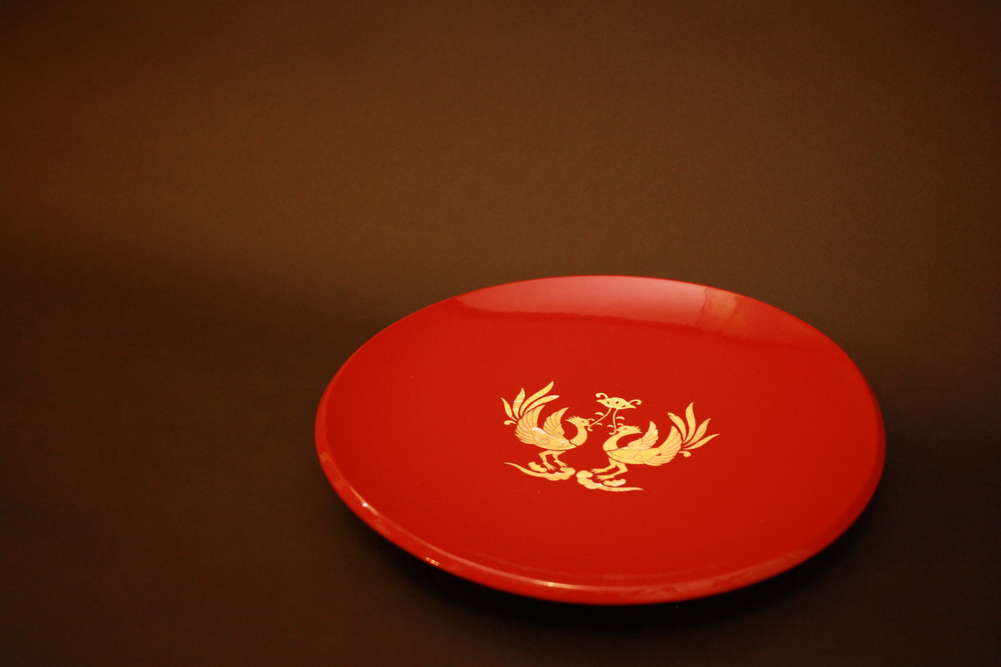 Japanese Antique Collectors plate lacquer tray Large Red and Shell RADEN work with a phoenix pattern "URUSHI" tray wooden 12.6in