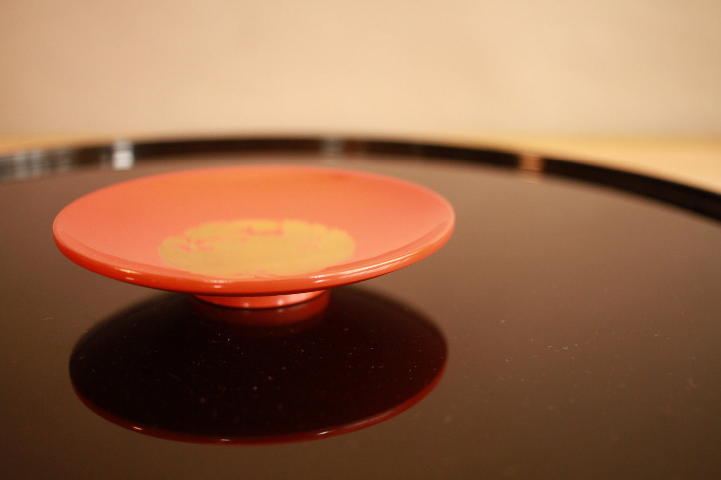 Red Makie lacquer wooden sake cup with gold a picture of peony, Japanese Antique wooden "sakazuki" with wooden box 0.8×4.3in
