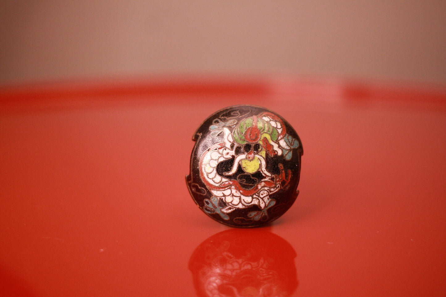 Cloisonne bead black dragon&phoenix Japanese antique kimono accessory "OBIDOME" OJIME inro 1920s with wooden box For gift
