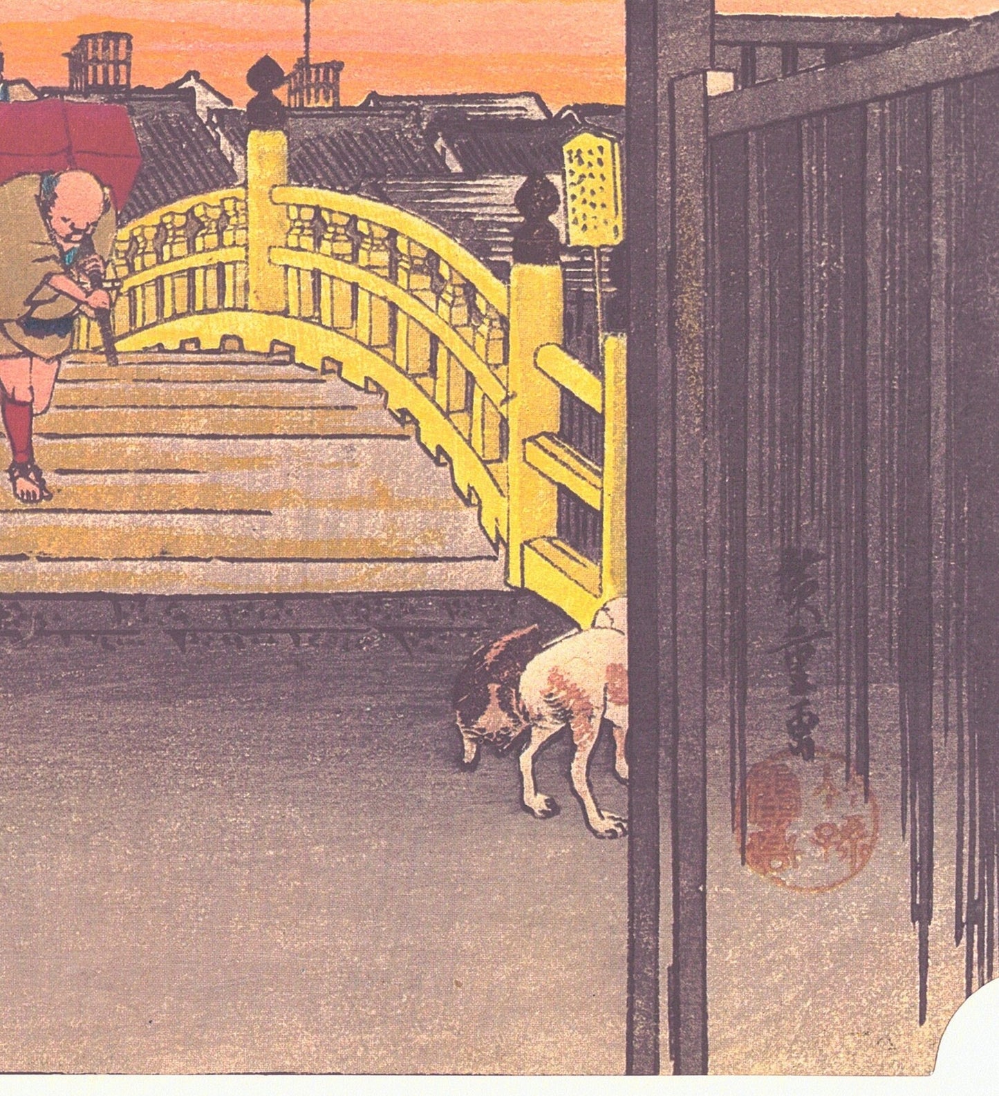 Japanese Ukiyo-e Woodblock print, by Hiroshige, "Nihonbashi bridge in Edo" From the series Fifty Three Stations of the Tokaido 10.2in×15in