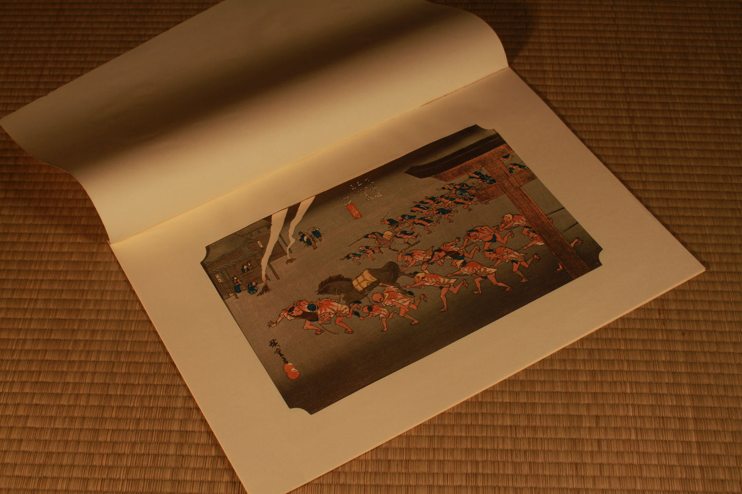 Japanese Ukiyo-e Woodblock print, by Hiroshige, "Miya Shrine Festival" From the series Fifty Three Stations of the Tokaido 10.2in×15in