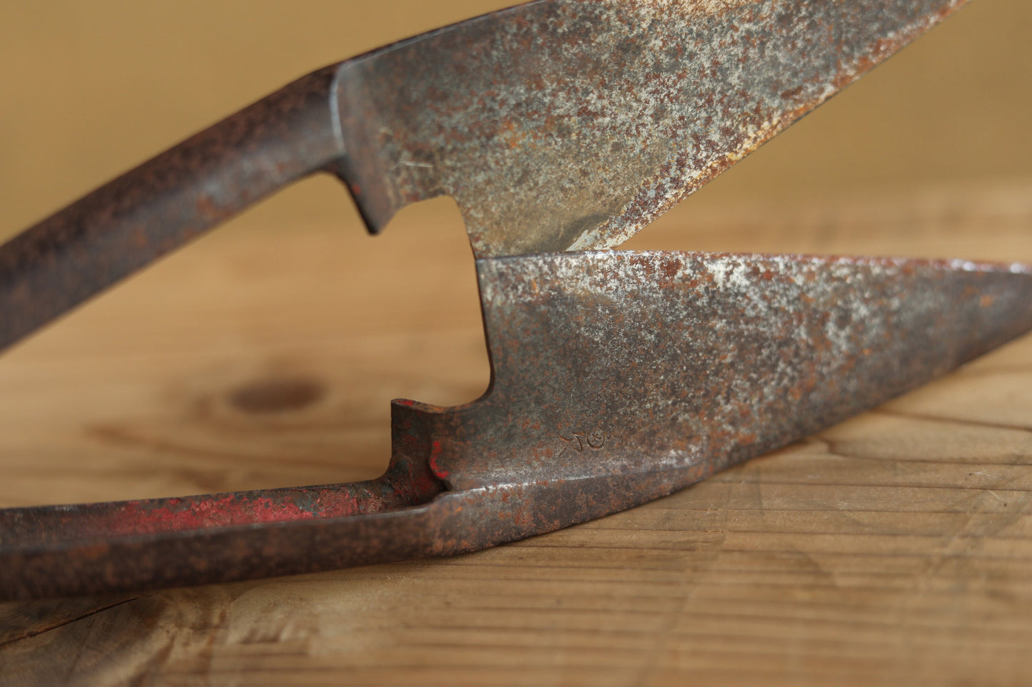 Japanese vintage pair of big scissors for wool shaving, Hokkaido new land pioneers tool in the beginning of 20th with Kanji, H11.8in