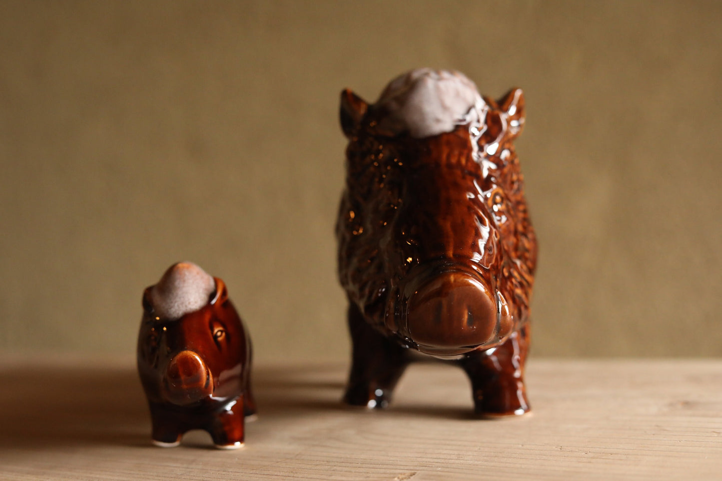 Japanese vintage animal doll wild boars family made of pottery ornament Japanese antique animal H5.3×W9.8×D3in