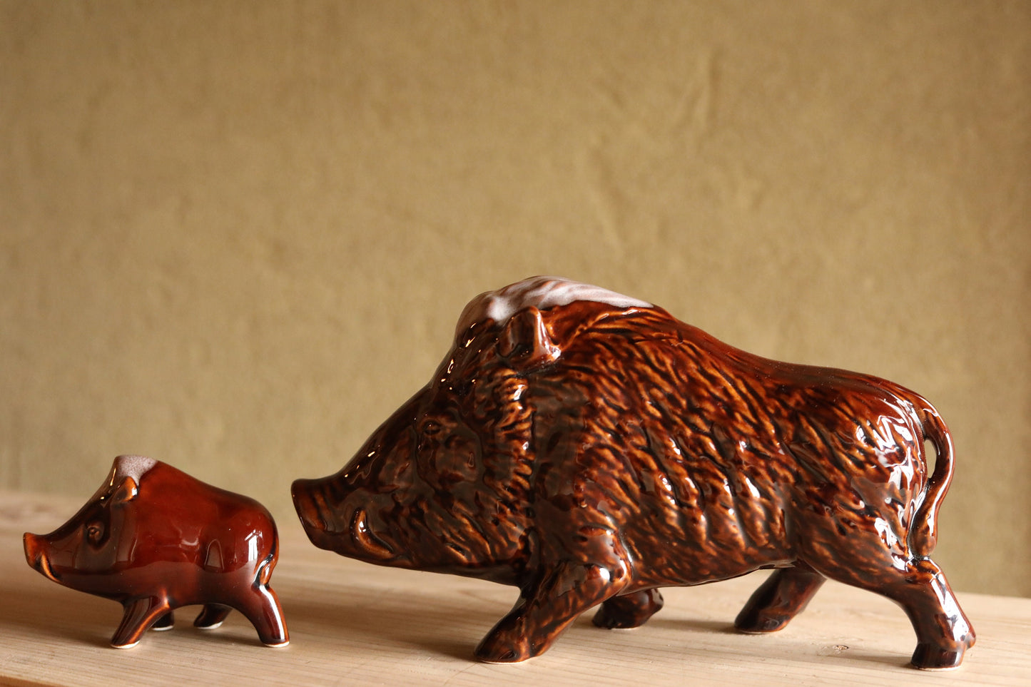 Japanese vintage animal doll wild boars family made of pottery ornament Japanese antique animal H5.3×W9.8×D3in