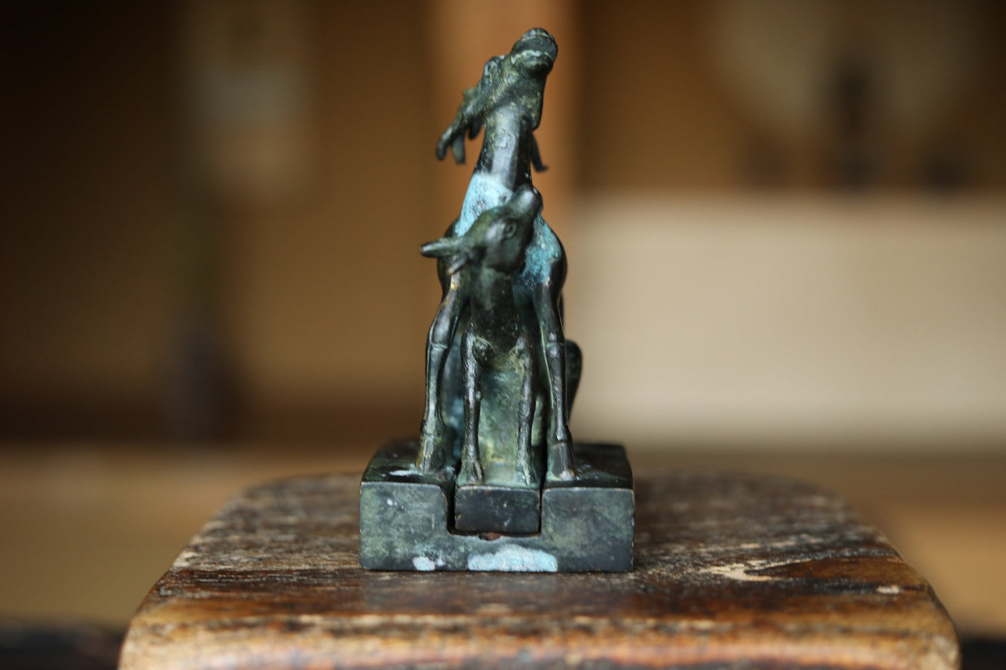 FINE! Chinese antique seal nesting stamp made of bronze, Deer family design beautiful animal ornament 1800s H4.9×2.4×2.4in